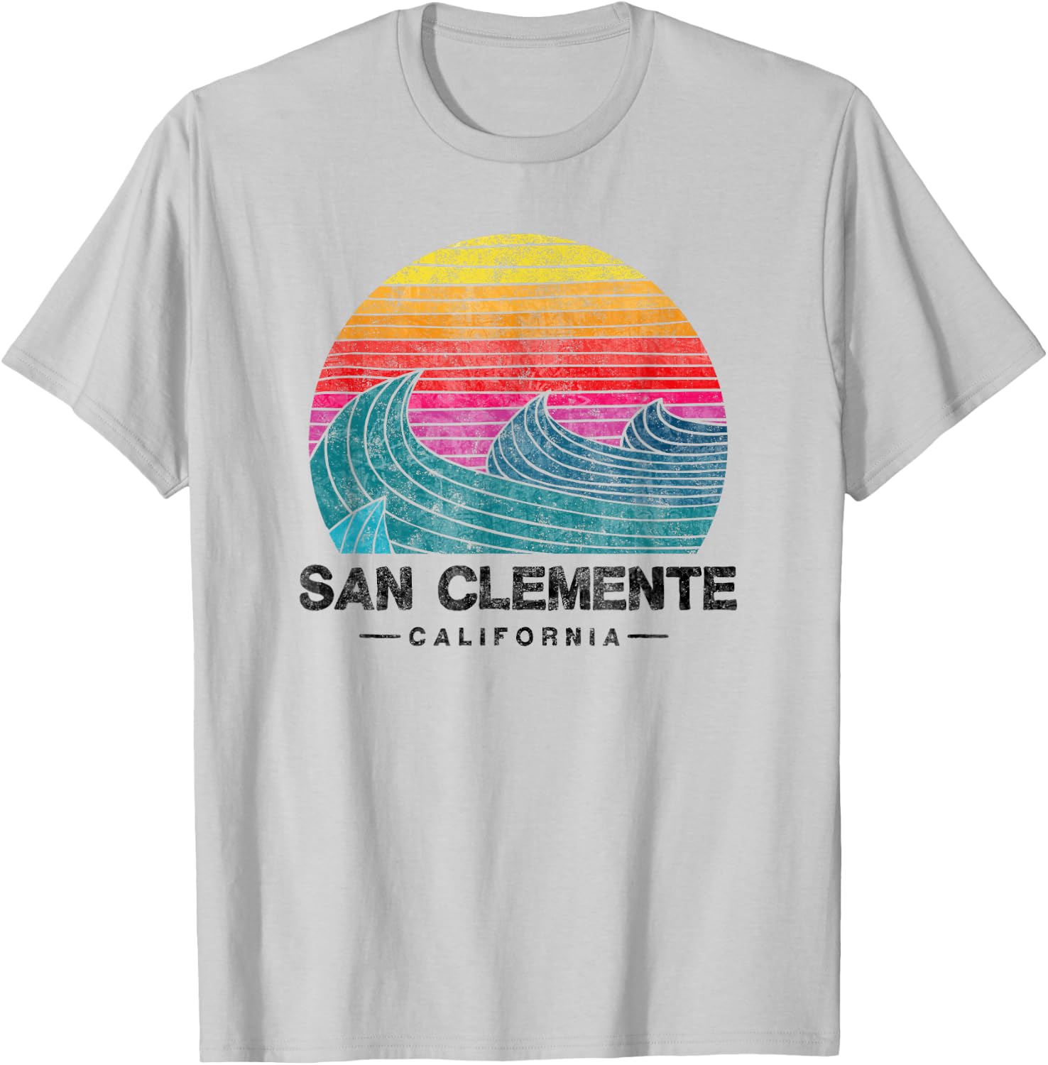 San Clemente Surfing Waves Beach Retro Cali Sunset Surf T-Shirt - T-Shirt | Ash