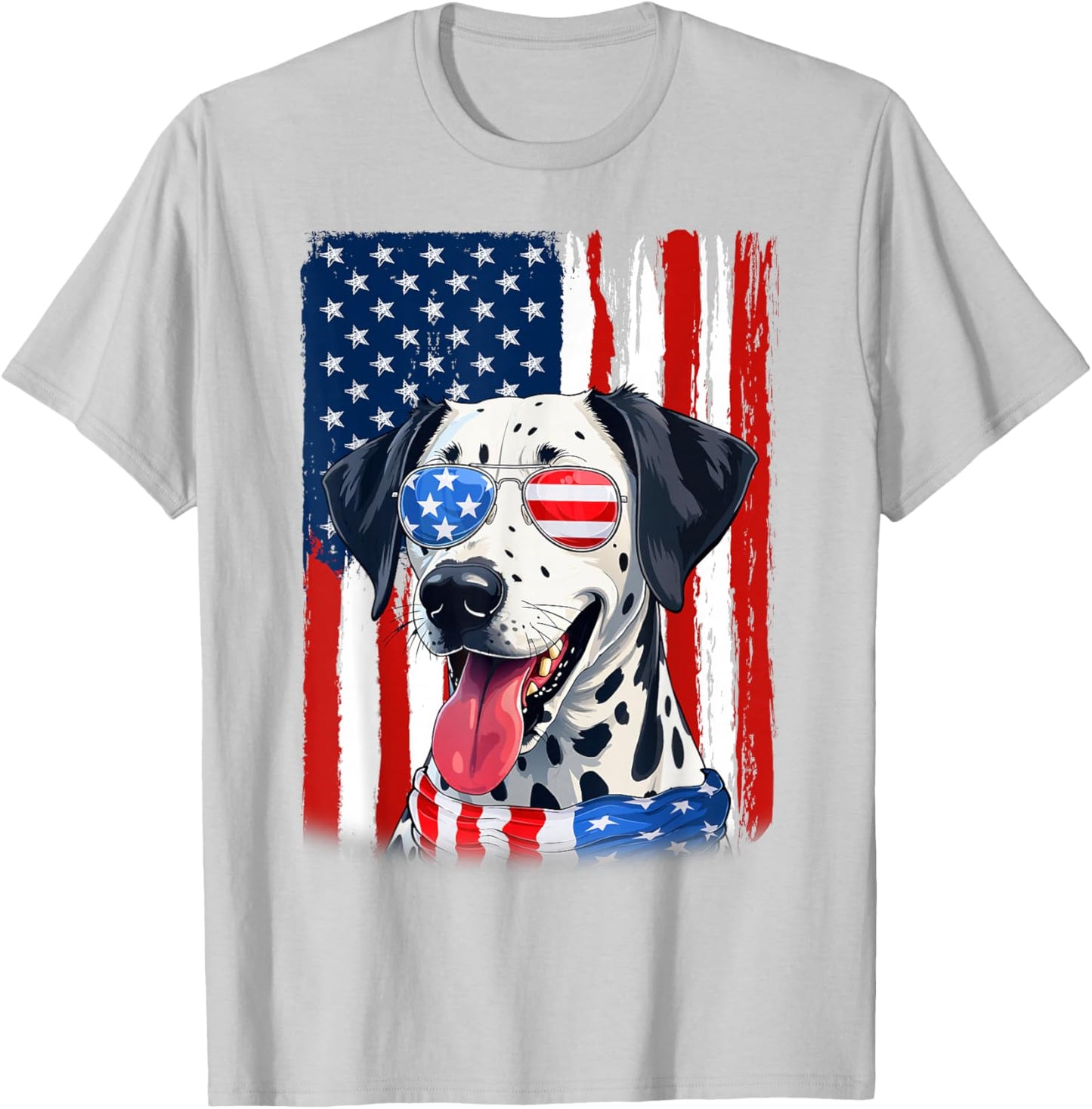 USA America Flag Dalmatian Dog 4th of July Patriotic T-Shirt - T-Shirt | Ash
