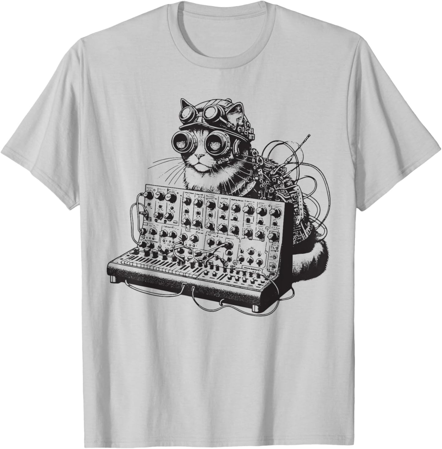 Steampunk Cat playing Synthesizer Synth Kitten Techno Music Men Women T-Shirt - T-Shirt | Ash