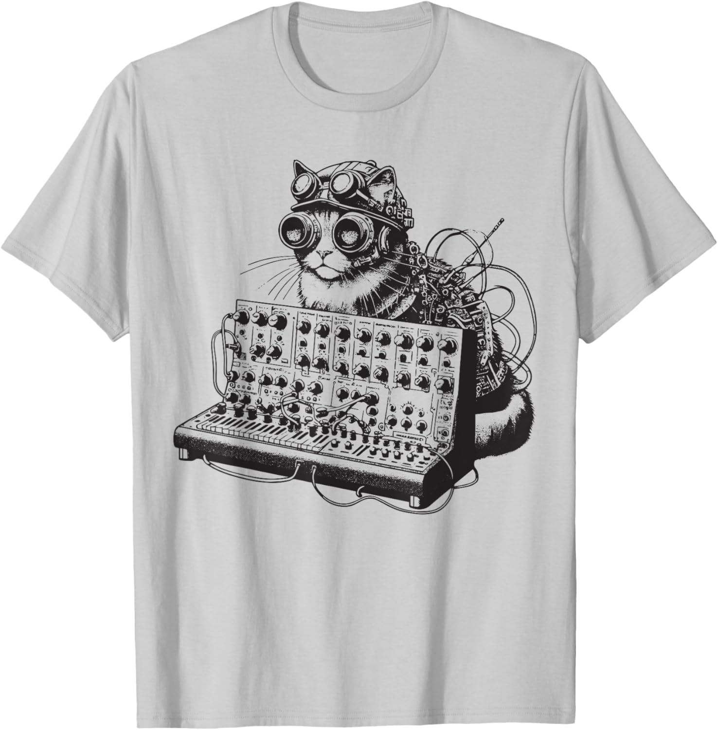 Steampunk Cat playing Synthesizer Synth Kitten Techno Music Men Women T-Shirt - T-Shirt | Ash