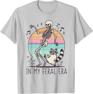 In My Feral Era Funny Skeleton And Raccoon T-Shirt - T-Shirt | Ash