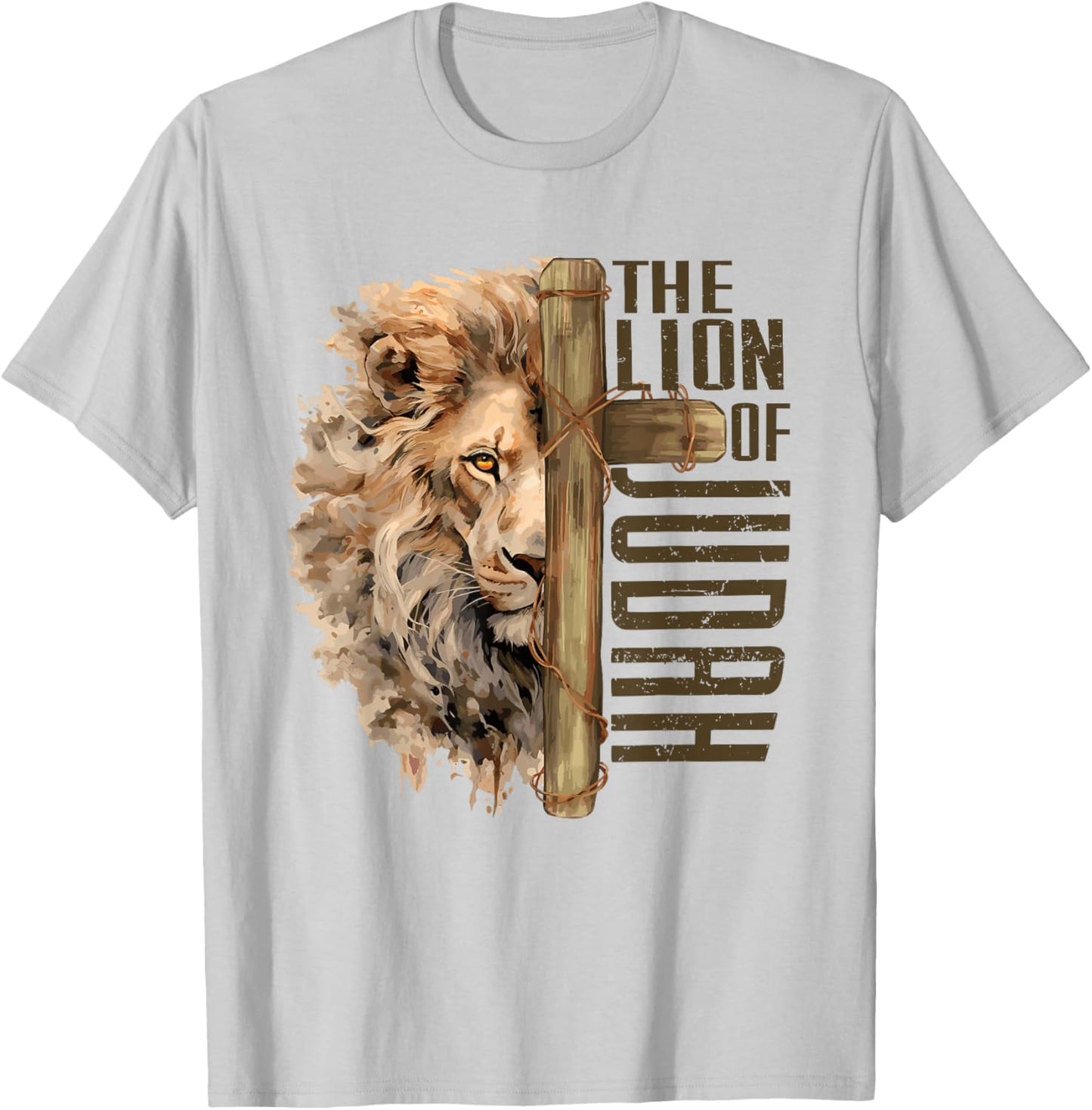 Religion Jesus Christ Revelation 5:5 Lion and Lamb Christian God Faith Cross Jesus Is The Lion Of Judah T-Shirt - T-Shirt | Ash