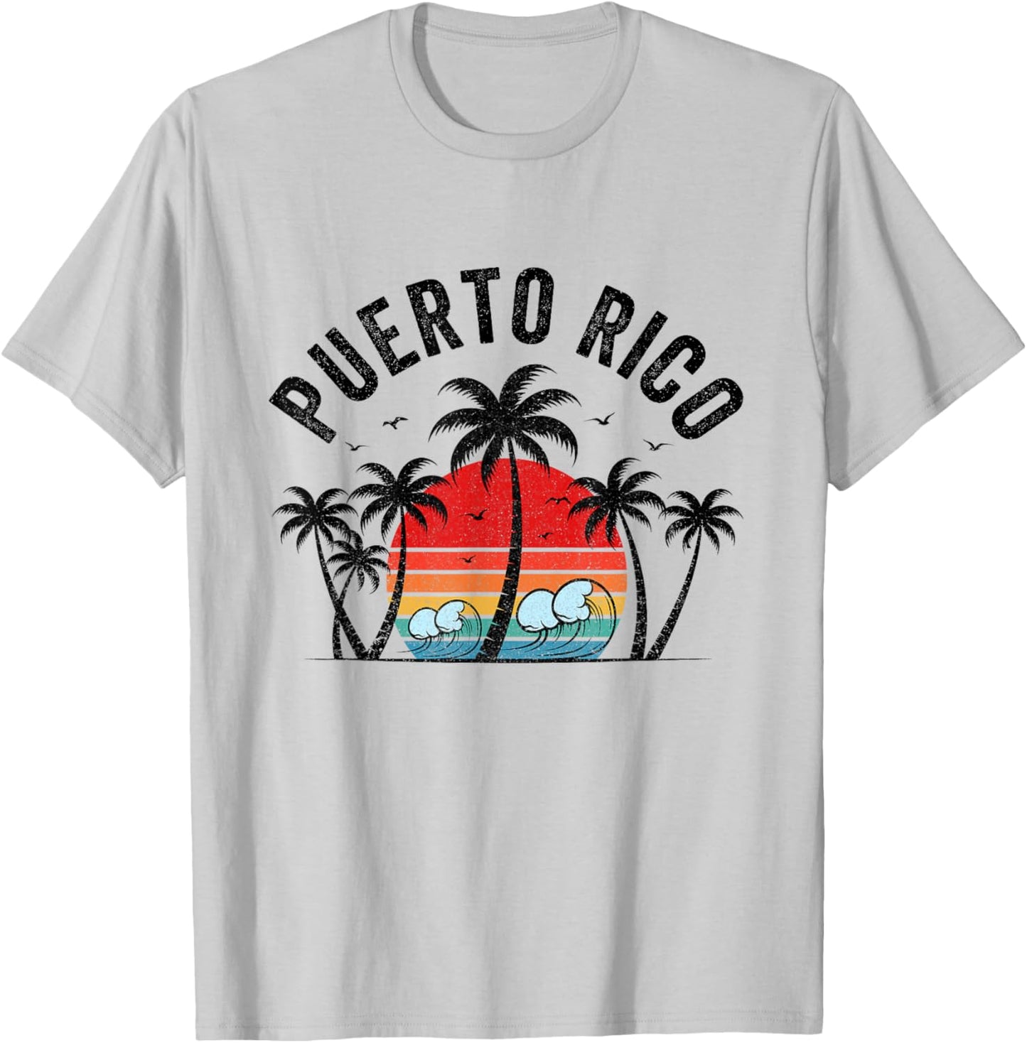 Puerto Rico Beach Sunset Surf Palm Trees Vintage T-Shirt - T-Shirt | Ash