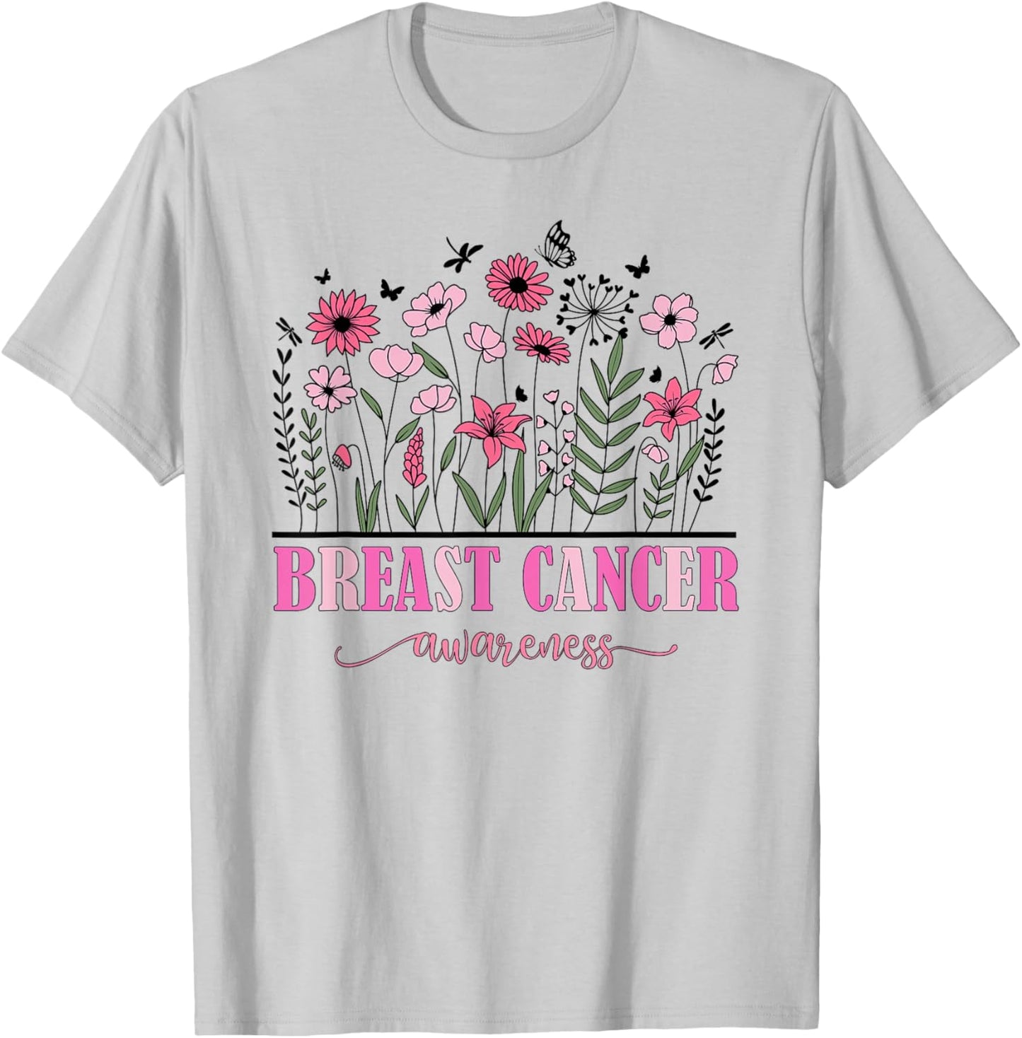 Flowers Breast Cancer Awareness Women Cancer Survivor T-Shirt - T-Shirt | Ash