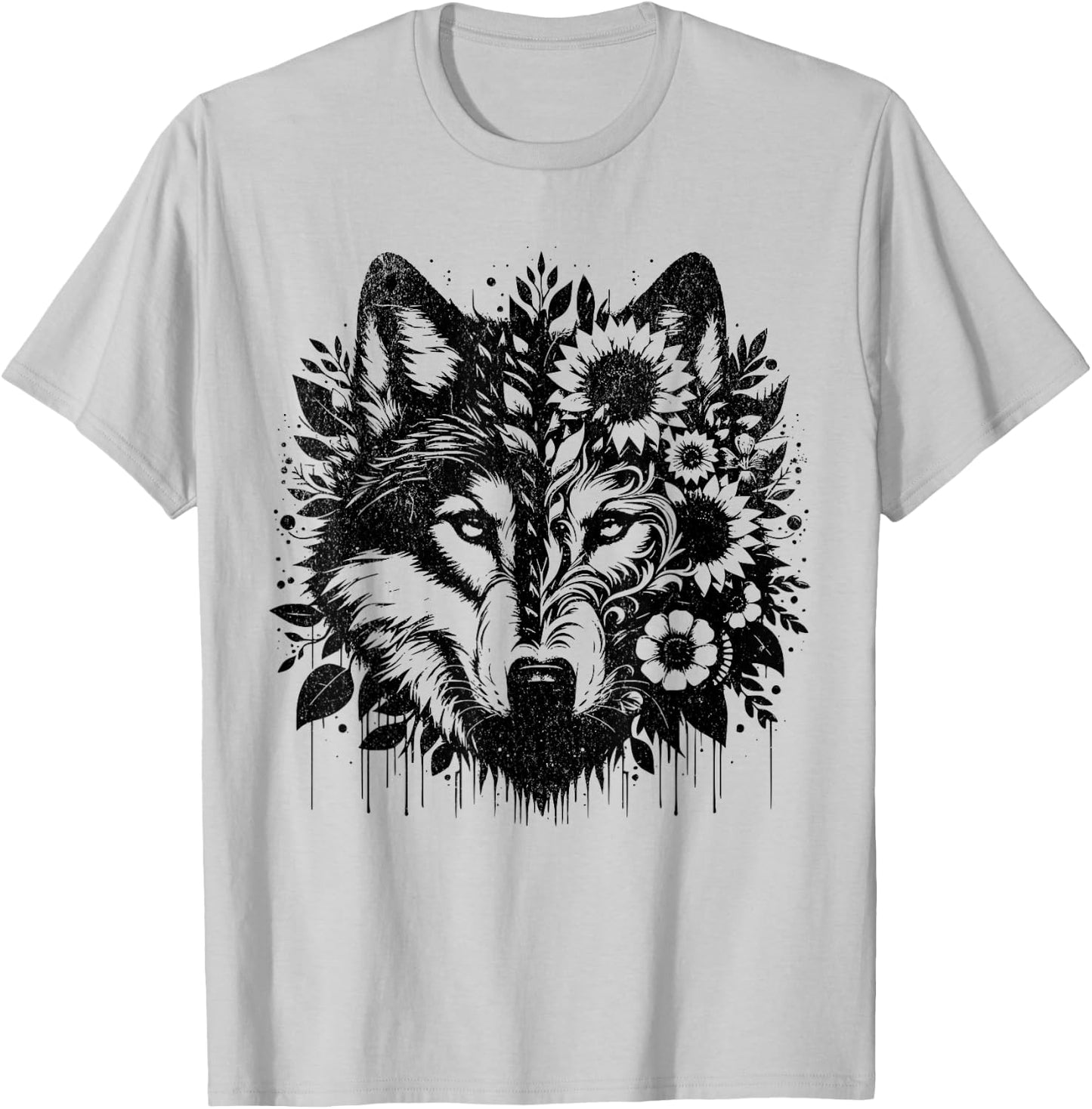 Sunflower Wolf Flowers Wolf Face for Wolves Lover women wolf T-Shirt - T-Shirt | Ash