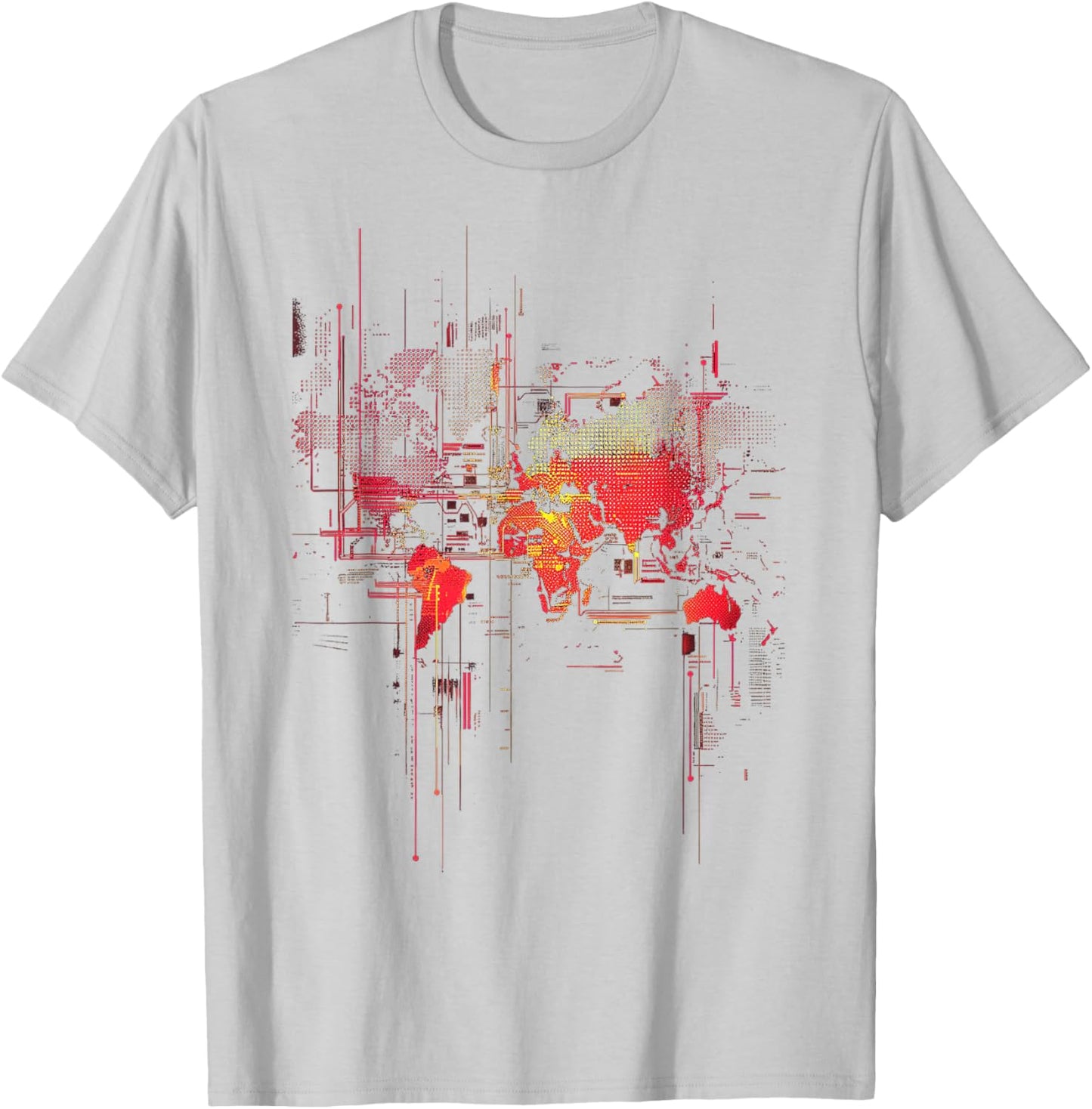 Digital Glitch World Map T-Shirt - T-Shirt | Ash