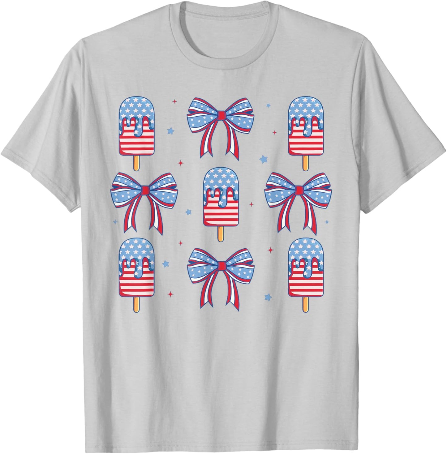 4th of July Cute Popsicle Bows Patriotic Women Kids T-Shirt - T-Shirt | Ash