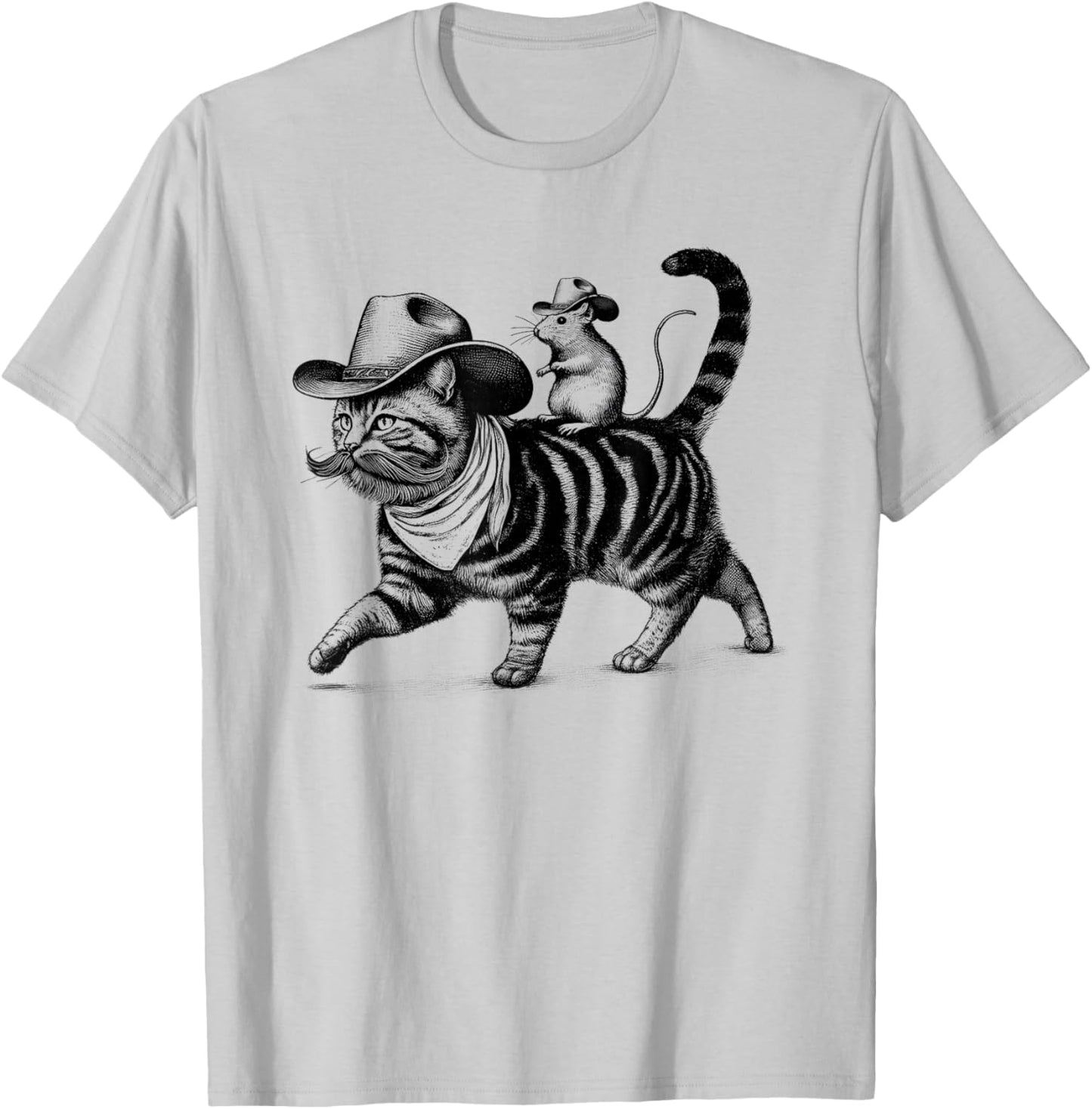 Cowboy Cat Kitten Rat Vintage Retro T-Shirt - T-Shirt | Ash