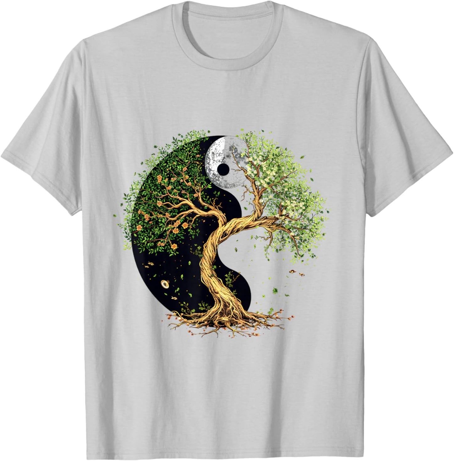 SoulVibes Creations Tree of Balance Yin and Yang , Small, White T-Shirt - T-Shirt | Ash
