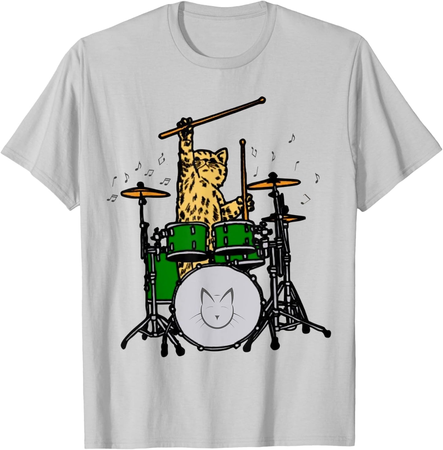 Drummer Cat Music Lover Musician Playing The Drums Shirt T-Shirt - T-Shirt | Ash