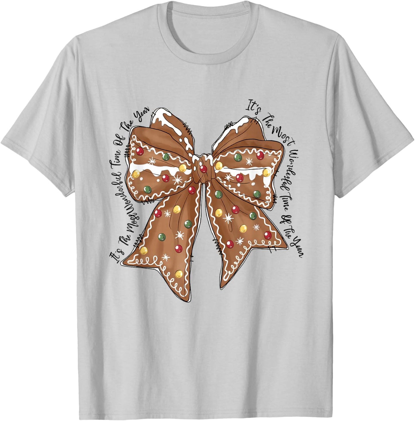 Funny Christmas Outfit Women Kids Christmas Gingerbread Coquette Bow Xmas T-Shirt - T-Shirt | Ash