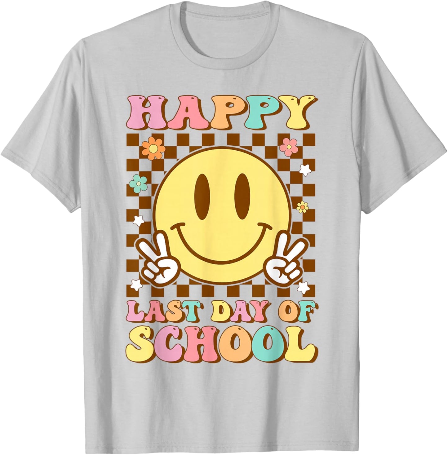 Happy Last Day of School Smile Face Graduation Groovy T-Shirt - T-Shirt | Ash