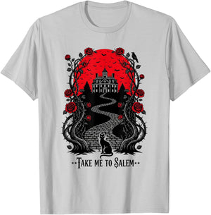Take Me to Salem Witchy Halloween Cat Design T-Shirt - T-Shirt | Ash