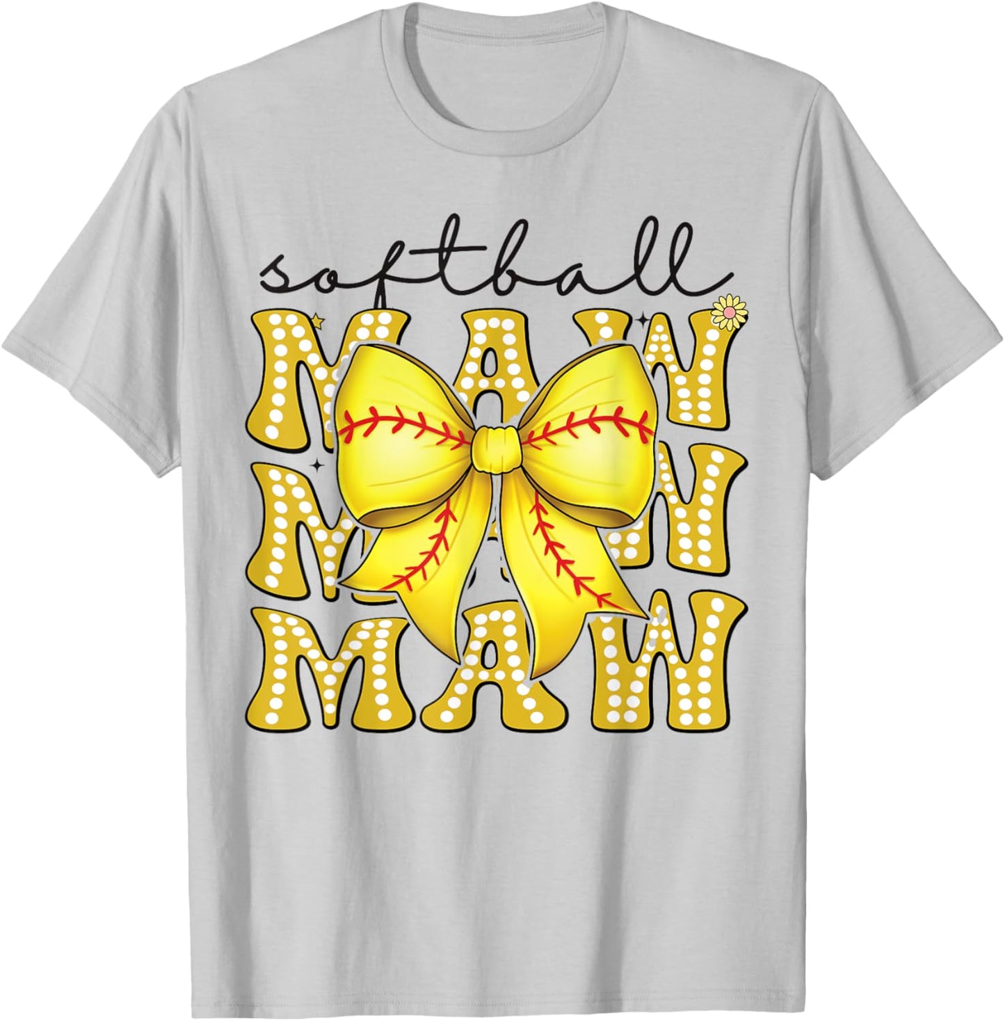 Softball Maw Retro Softball Coquette Bow Groovy T-Shirt - T-Shirt | Ash