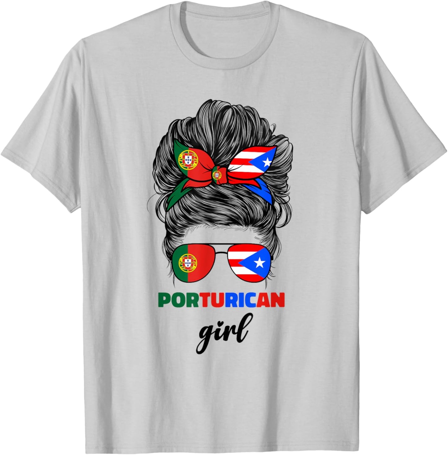 Half Portuguese And Puerto Rican Rico Portugal Flag Girl T-Shirt - T-Shirt | Ash