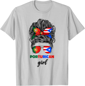 Half Portuguese And Puerto Rican Rico Portugal Flag Girl T-Shirt - T-Shirt | Ash