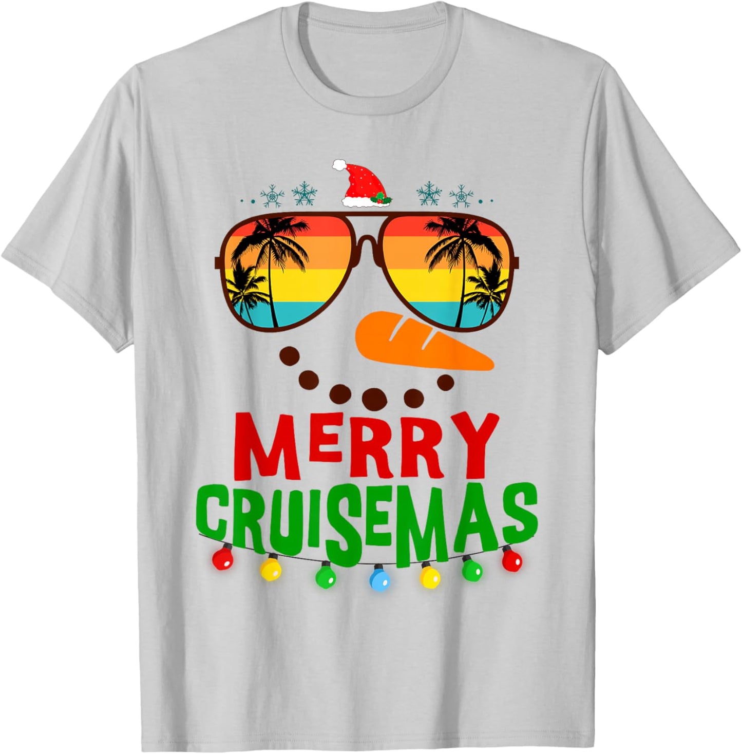 Merry Cruisemas 2025 Christmas Santa Snowman Cruise T-Shirt - T-Shirt | Ash