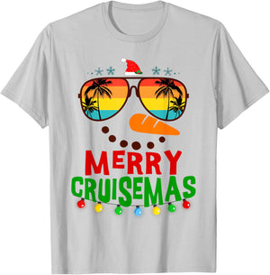 Merry Cruisemas 2025 Christmas Santa Snowman Cruise T-Shirt - T-Shirt | Ash