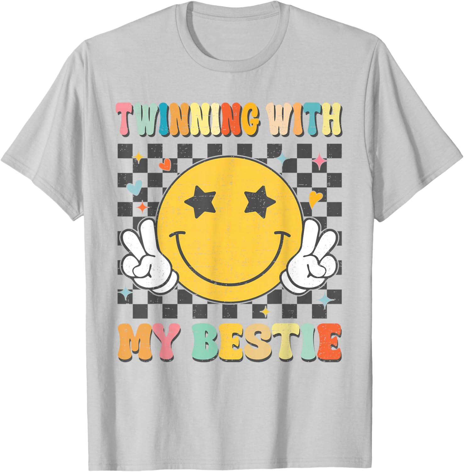 Retro Groovy Twinning With My Bestie Girls Friends Matching T-Shirt - T-Shirt | Ash