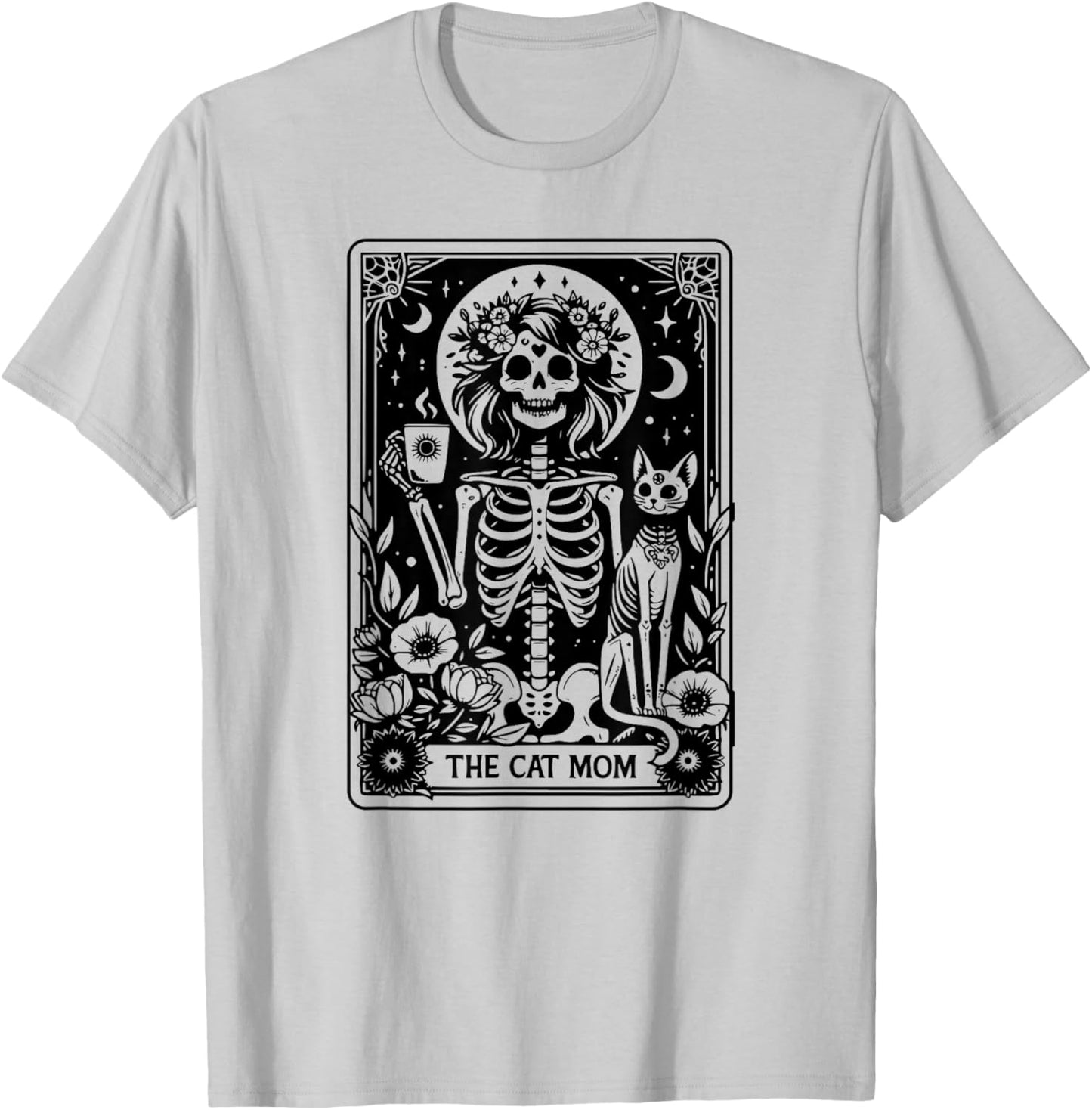 Skeleton The Cat Mom Tarot Card, Funny Cat Mama Mother's Day T-Shirt - T-Shirt | Ash