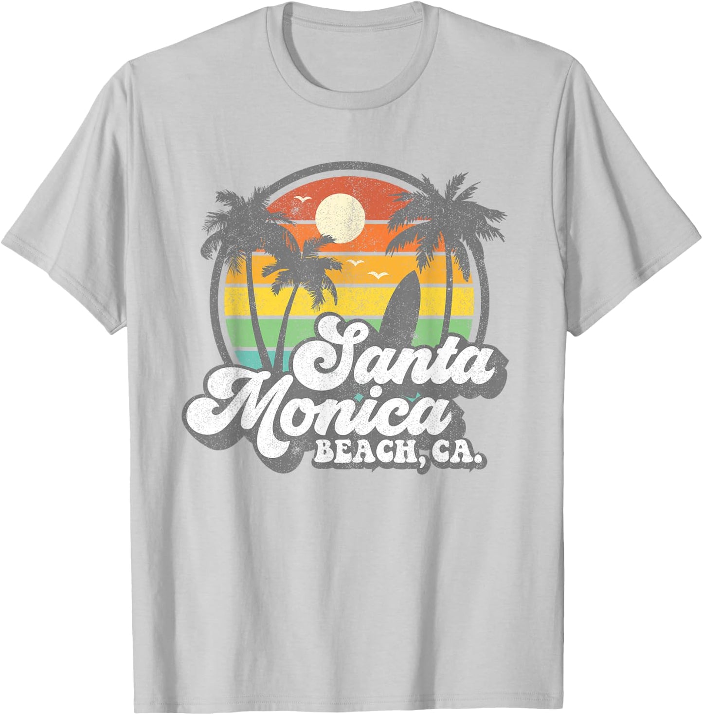 Vintage Santa Monica Beach California Surf Surfing 70's Gift T-Shirt - T-Shirt | Ash