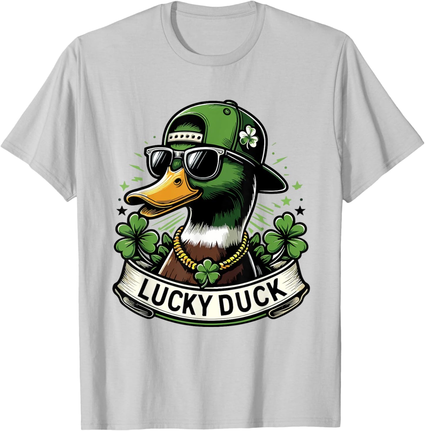 Lucky Duck Shamrock Funny St Patricks Day Waterfowl Lovers T-Shirt - T-Shirt | Ash