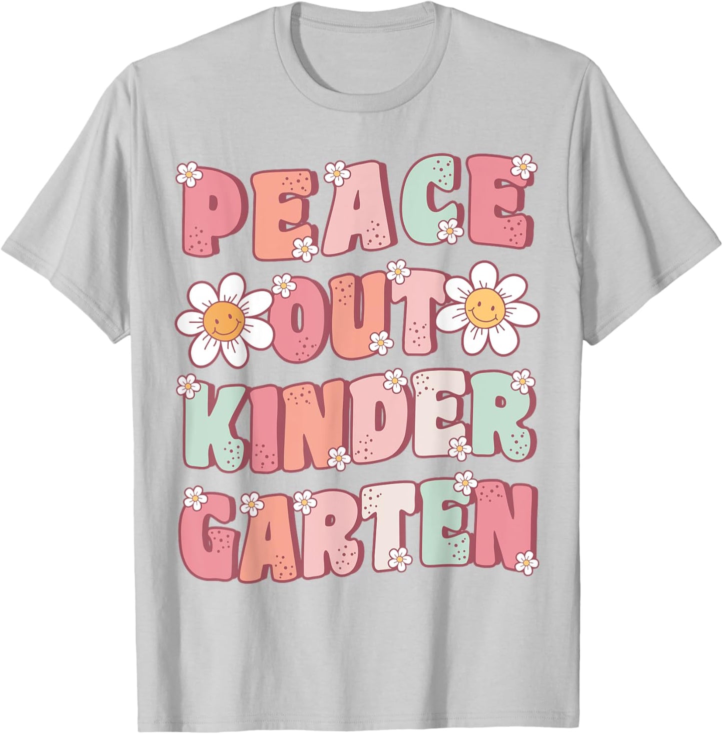Peace Out Kindergarten Cute Groovy Last Day of Kindergarten T-Shirt - T-Shirt | Ash