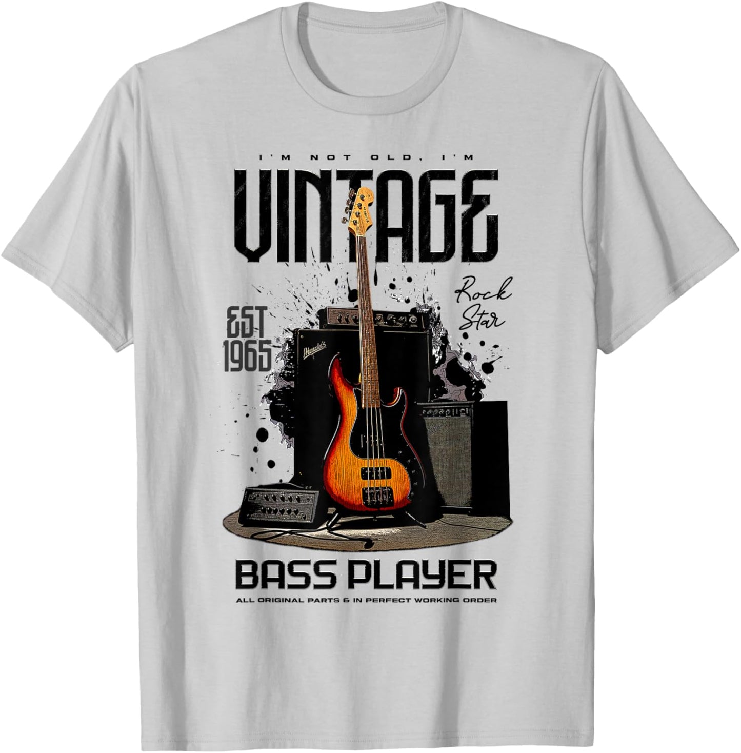 I'm Not Old I'm Vintage Retro 1965 Bass Guitar Player T-Shirt - T-Shirt | Ash