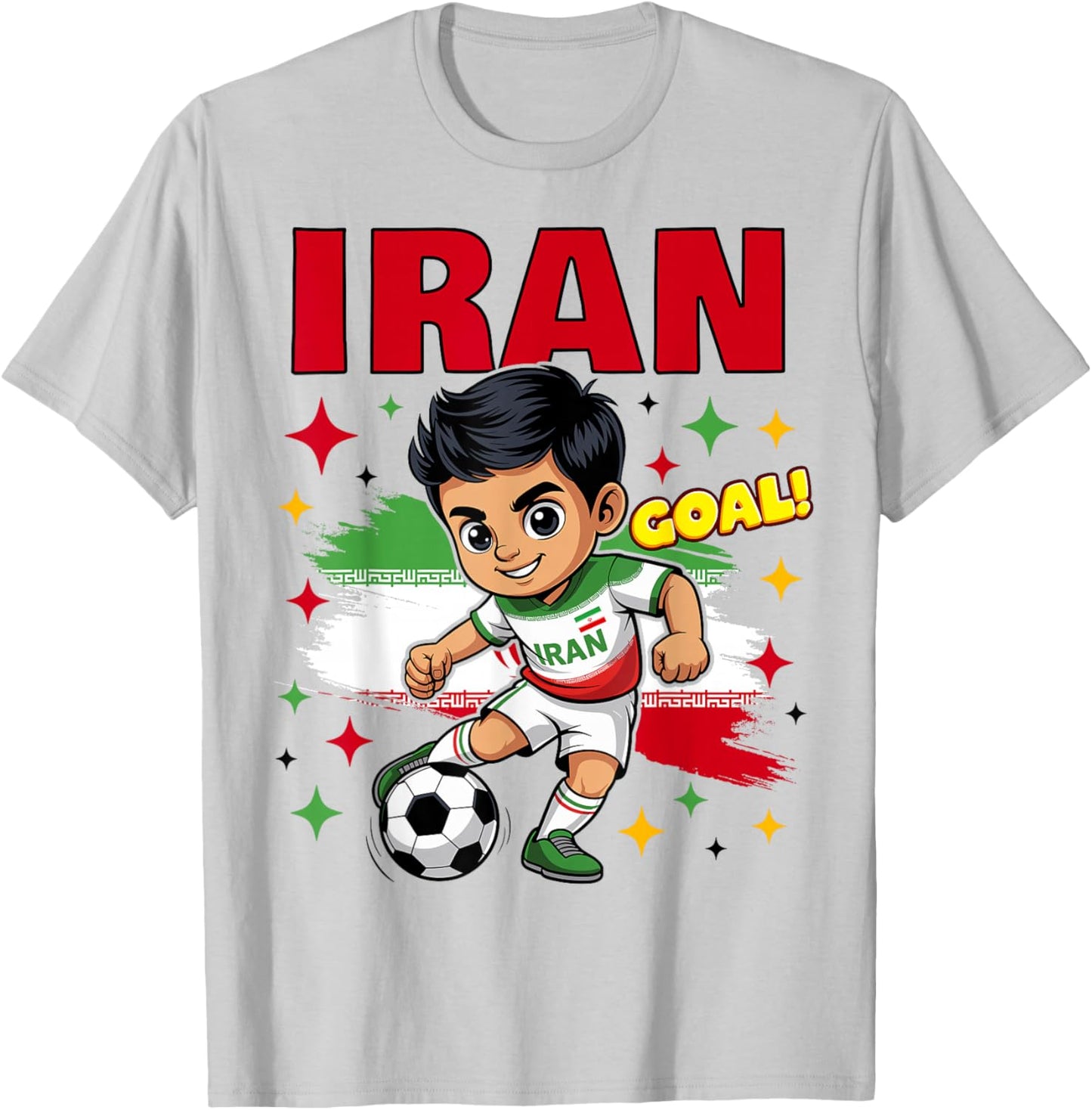 Iran Kid Goal Cartoon Iran Flag for Kids T-Shirt - T-Shirt | Ash
