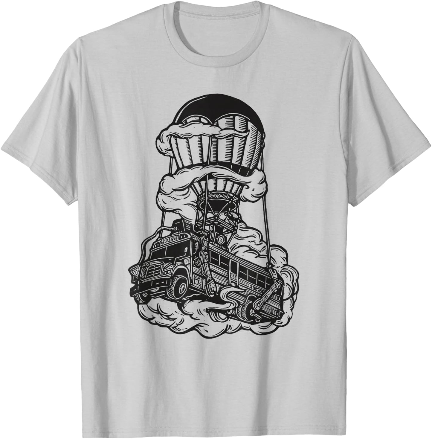 Fortnite Battle Bus Flying Line Art T-Shirt - T-Shirt | Ash