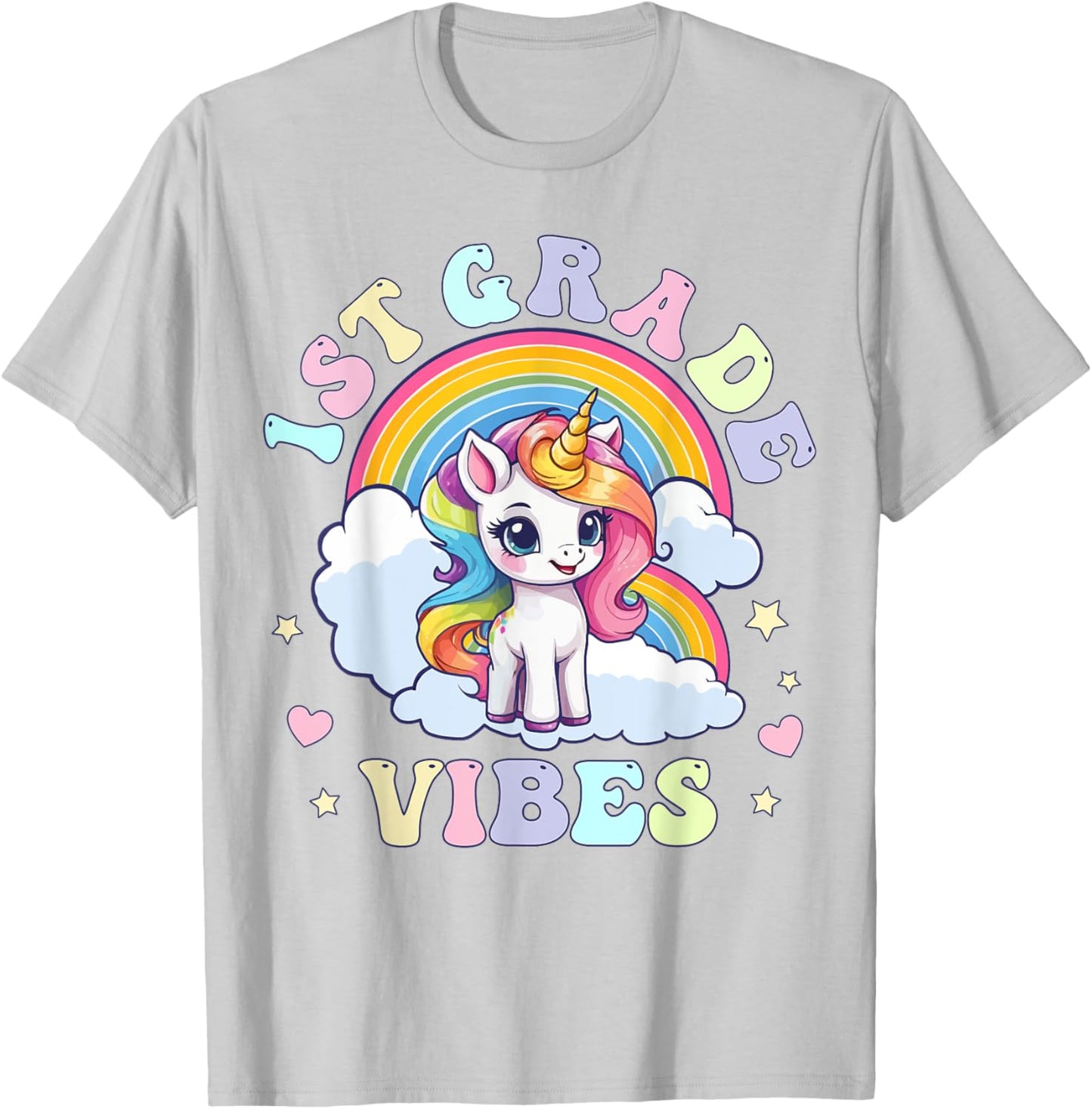 1st Grade Vibes Cute Back to School Unicorn First Grade Girl T-Shirt - T-Shirt | Ash