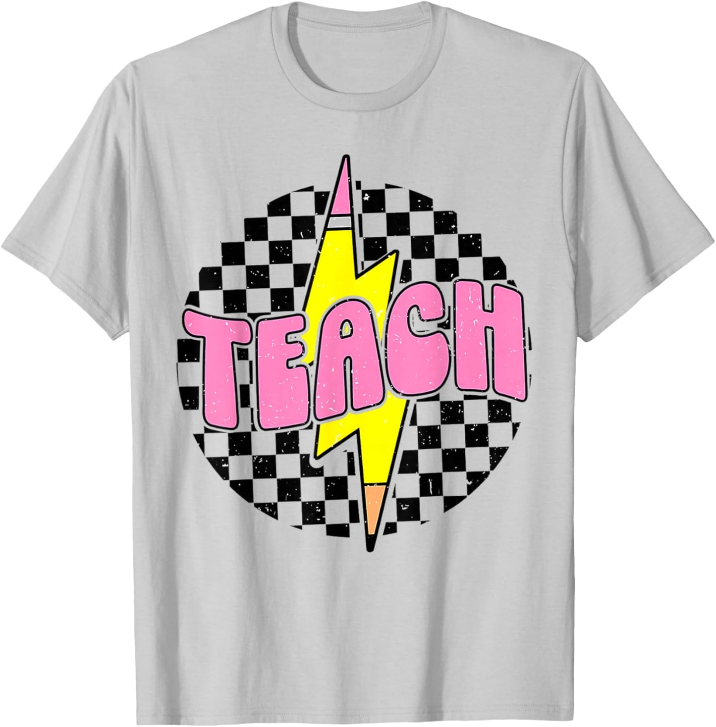 Teach Pencil Lightning Bolt Retro Back To School for Teacher T-Shirt - T-Shirt | Ash