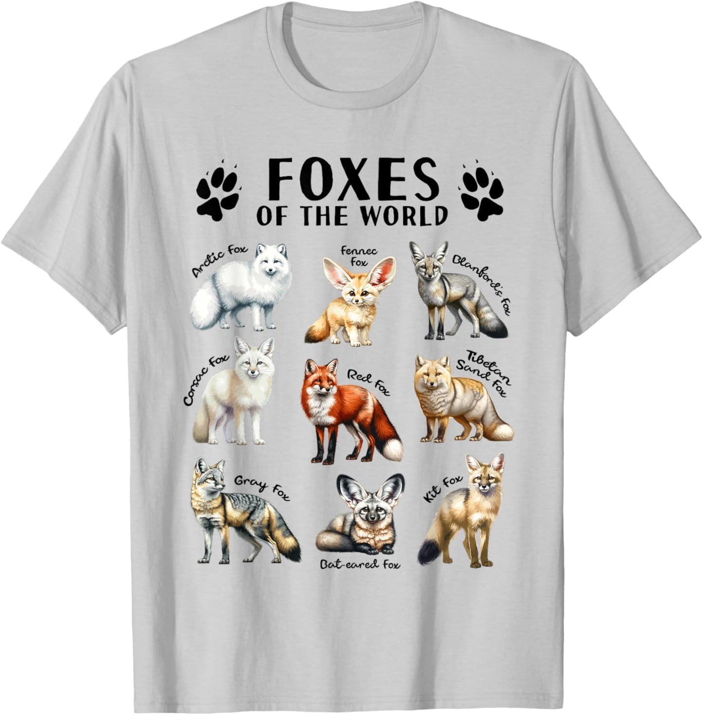 Foxes of the World Educational Collection Fox Types Animal T-Shirt - T-Shirt | Ash