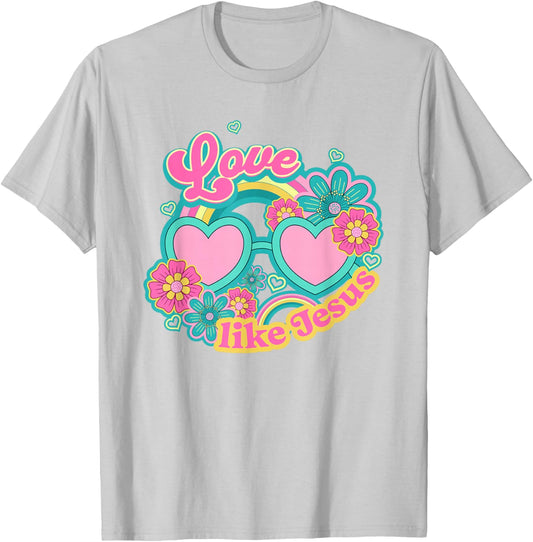 Retro Groovy Christian LOVE LIKE JESUS T-Shirt - T-Shirt | Ash