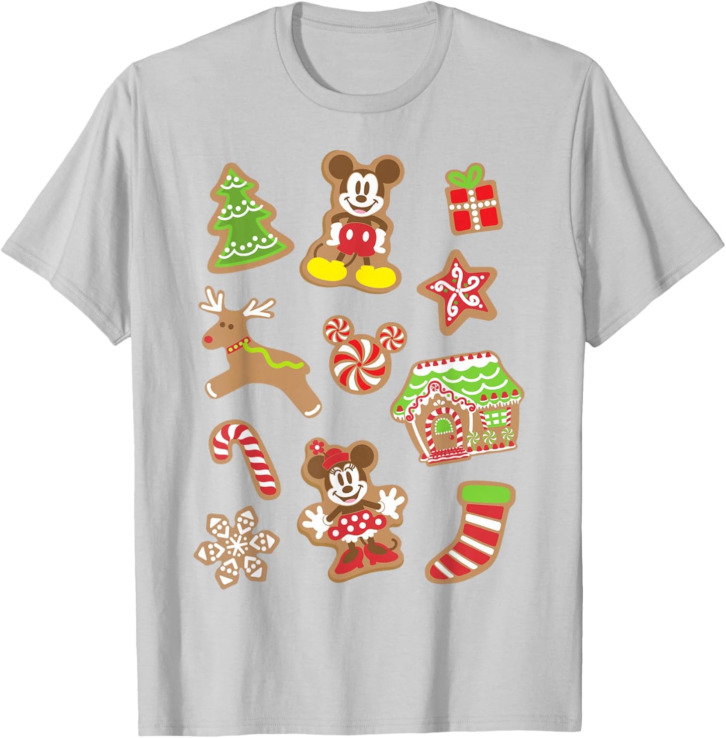 Disney Mickey And Minnie Christmas Gingerbread Cookies Short Sleeve T-Shirt - T-Shirt | Ash