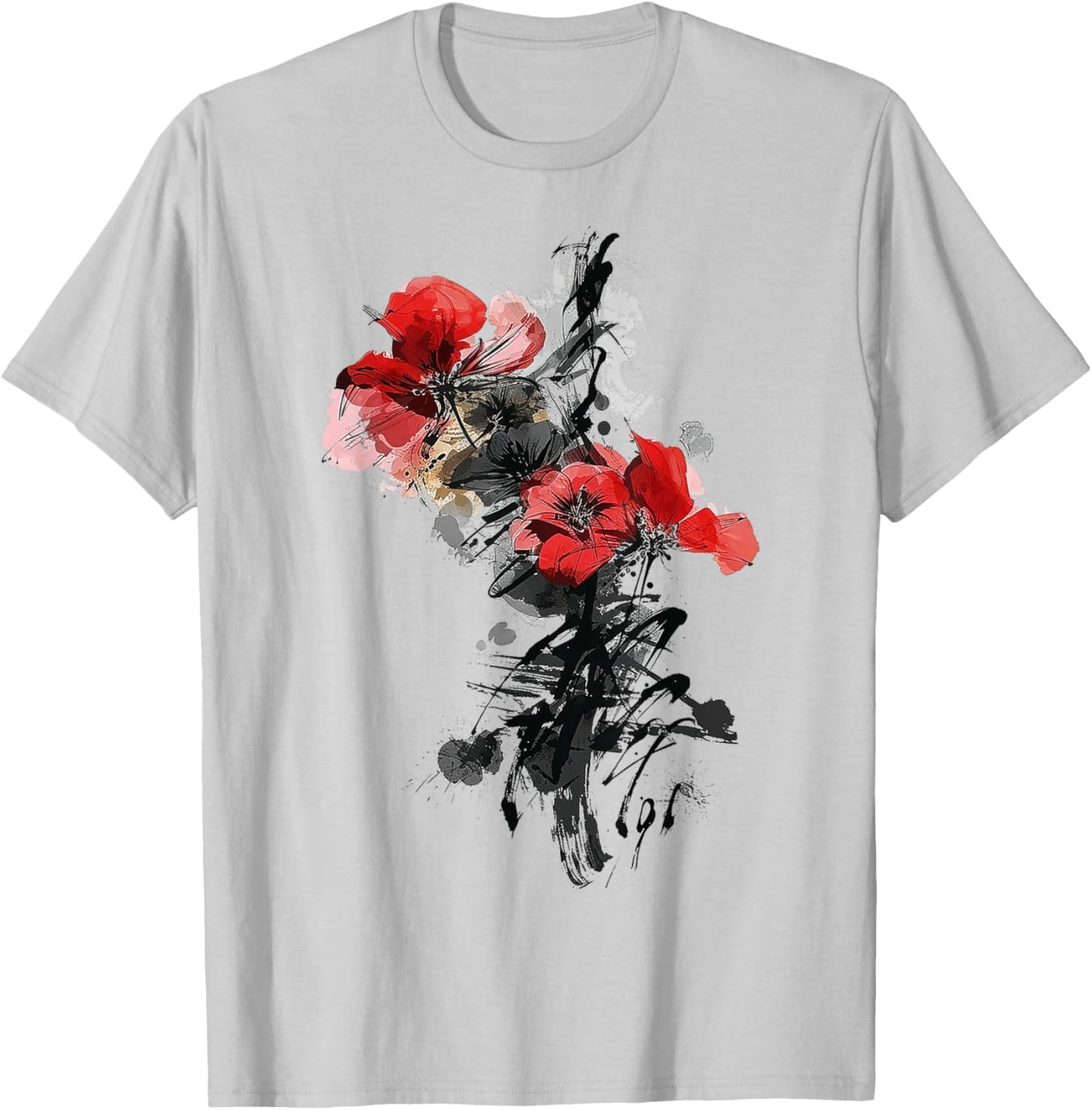Flower Text Drawing Art Graphic Motif Flower T-Shirt - T-Shirt | Ash