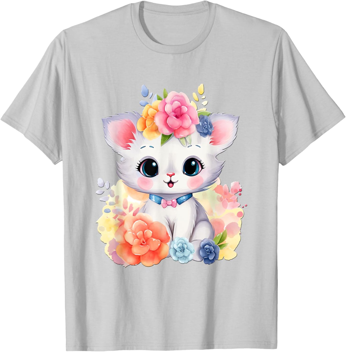 Cat with Flowers Cute Cats Forest Kitten Animal Daughter T-Shirt - T-Shirt | Ash