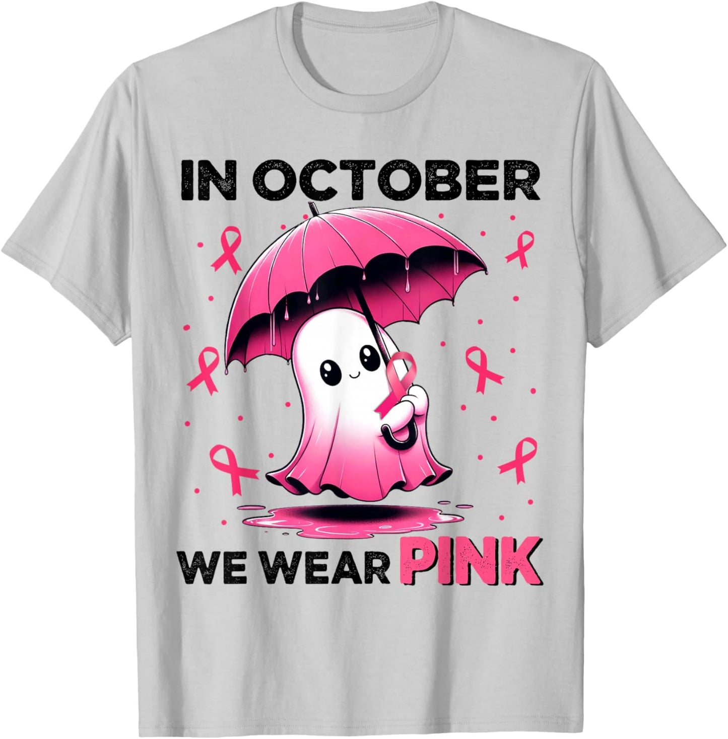 Cute Halloween Boo Ghost In October We Wear Pink Pink T-Shirt - T-Shirt | Ash
