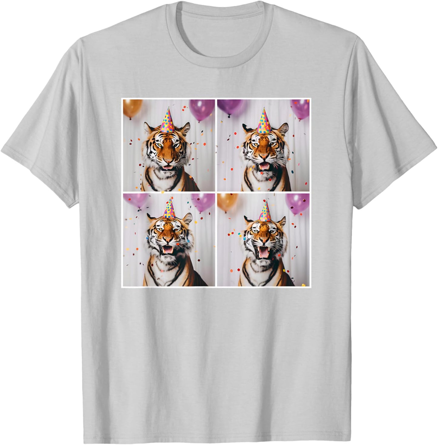 Tiger Wildlife Party Hat Jungle Animal Safari Tiger Birthday T-Shirt - T-Shirt | Ash