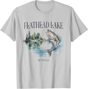 Flathead Lake Mountains Montana Hiking Outdoors Vintage T-Shirt - T-Shirt | Ash