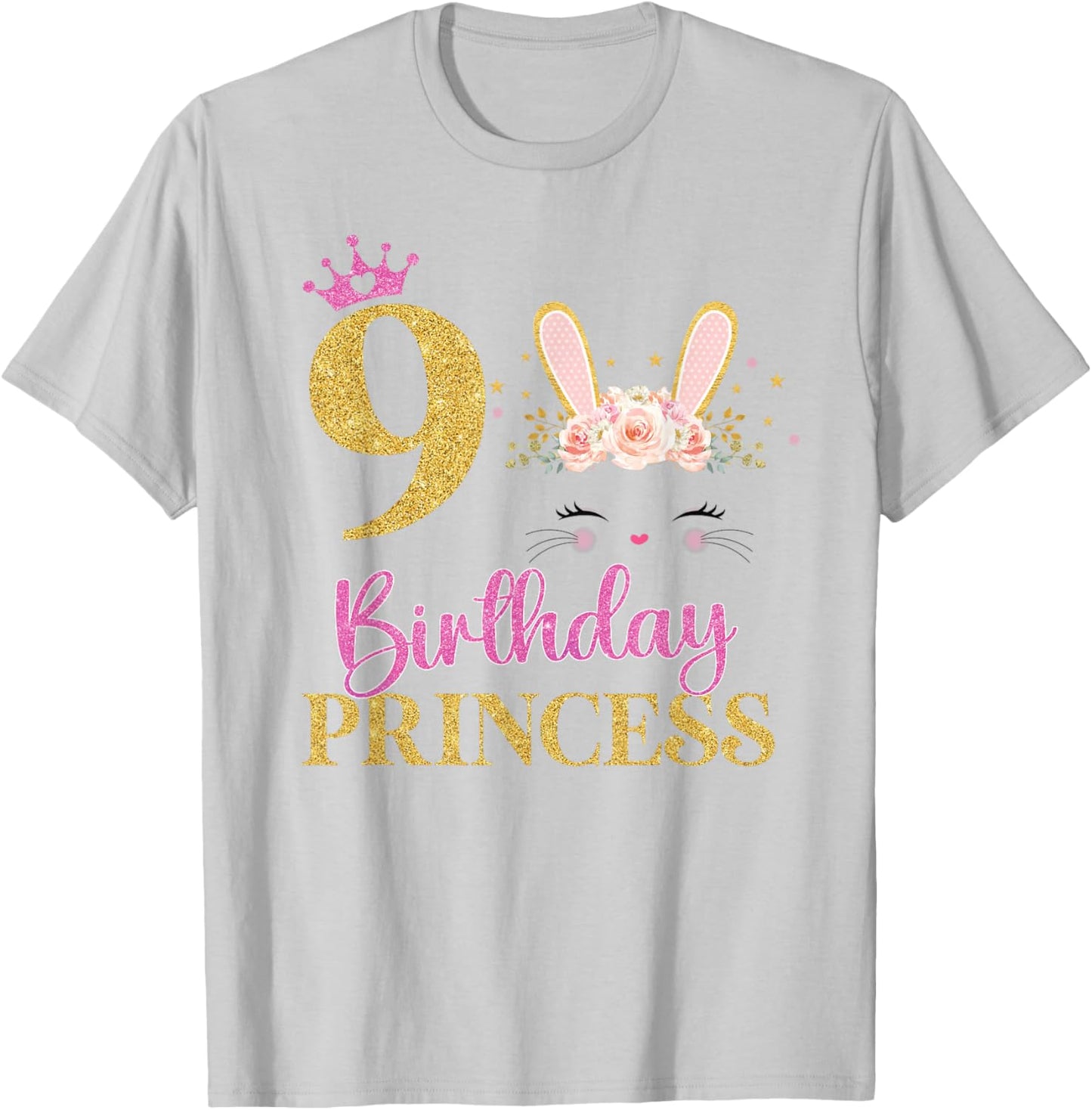 Its My 9th Birthday Girl Bunny Rabbit Theme 9 Yrs Old T-Shirt - T-Shirt | Ash