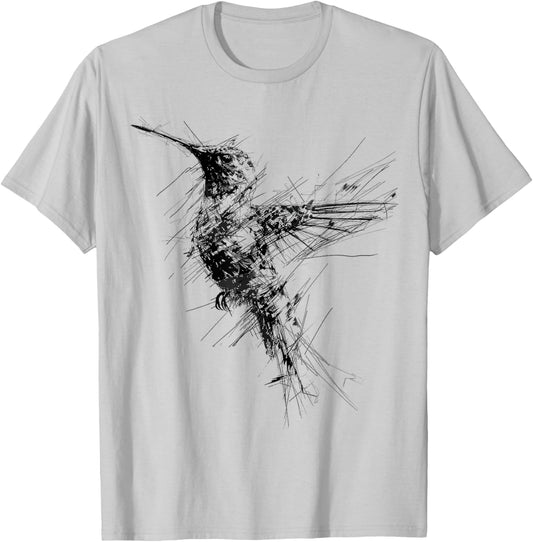 Hummingbird Art Drawing Animal Abstract Graphic Hummingbird T-Shirt - T-Shirt | Ash