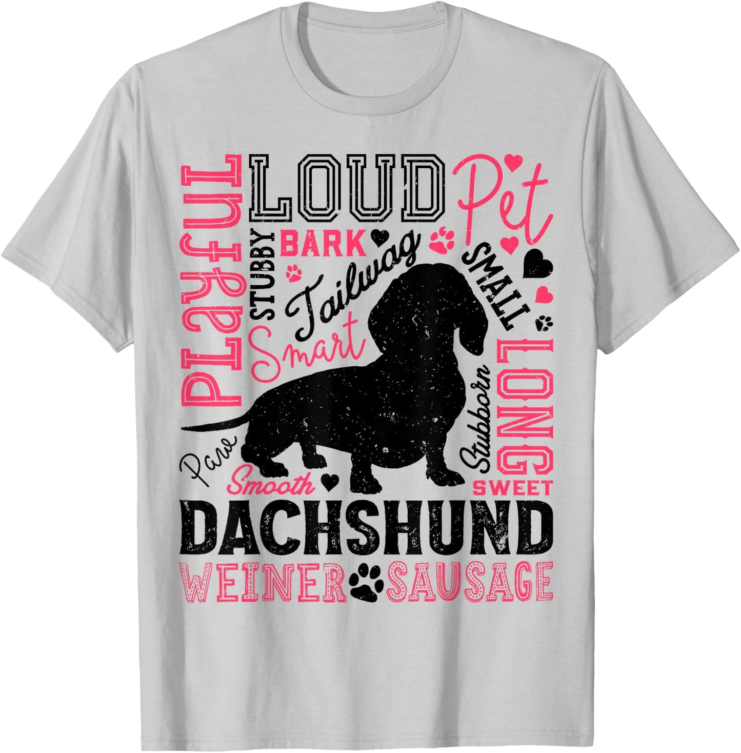 Dachshund Typography Funny Word Art Dog Lover Men Women Gift T-Shirt - T-Shirt | Ash