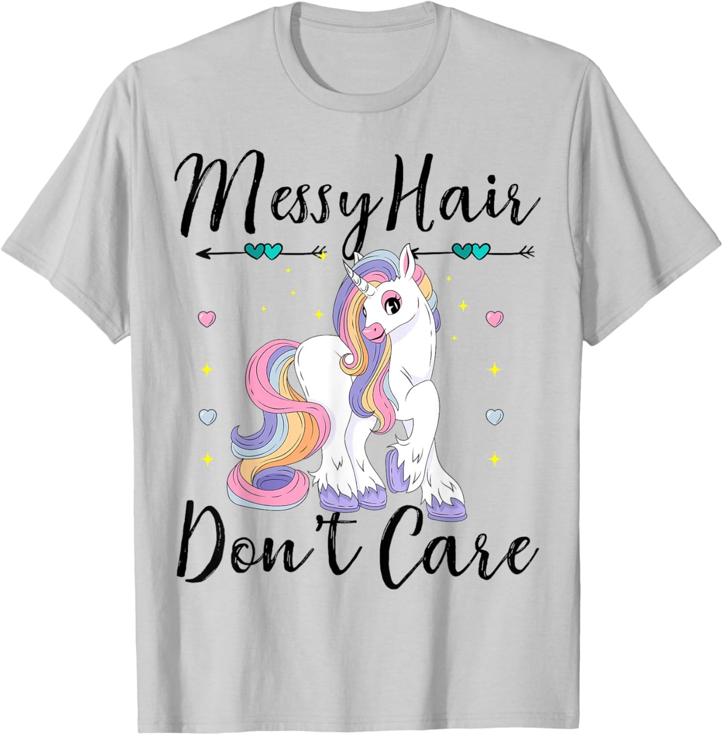 Messy Hair Don't Care Unicorn Lovers Messy Bun Hair Girls T-Shirt - T-Shirt | Ash