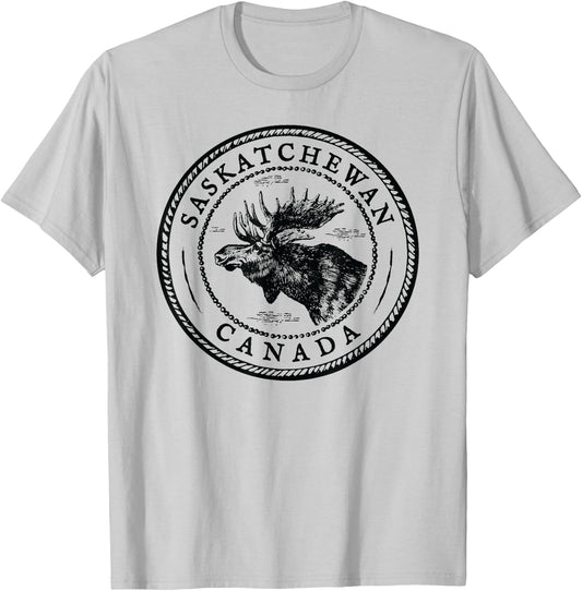 Moose Antlers Art Lovers Gift, Saskatchewan Canada Moose T-Shirt - T-Shirt | Ash