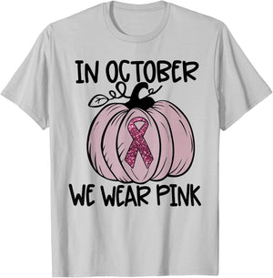 In October We Wear Pink Thanksgiving Breast Cancer Awareness T-Shirt - T-Shirt | Ash
