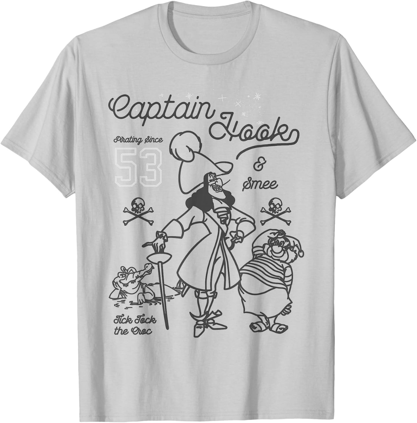 Disney Peter Pan Captain Hook and Mr. SMEE Outline Sketch T-Shirt - T-Shirt | Ash