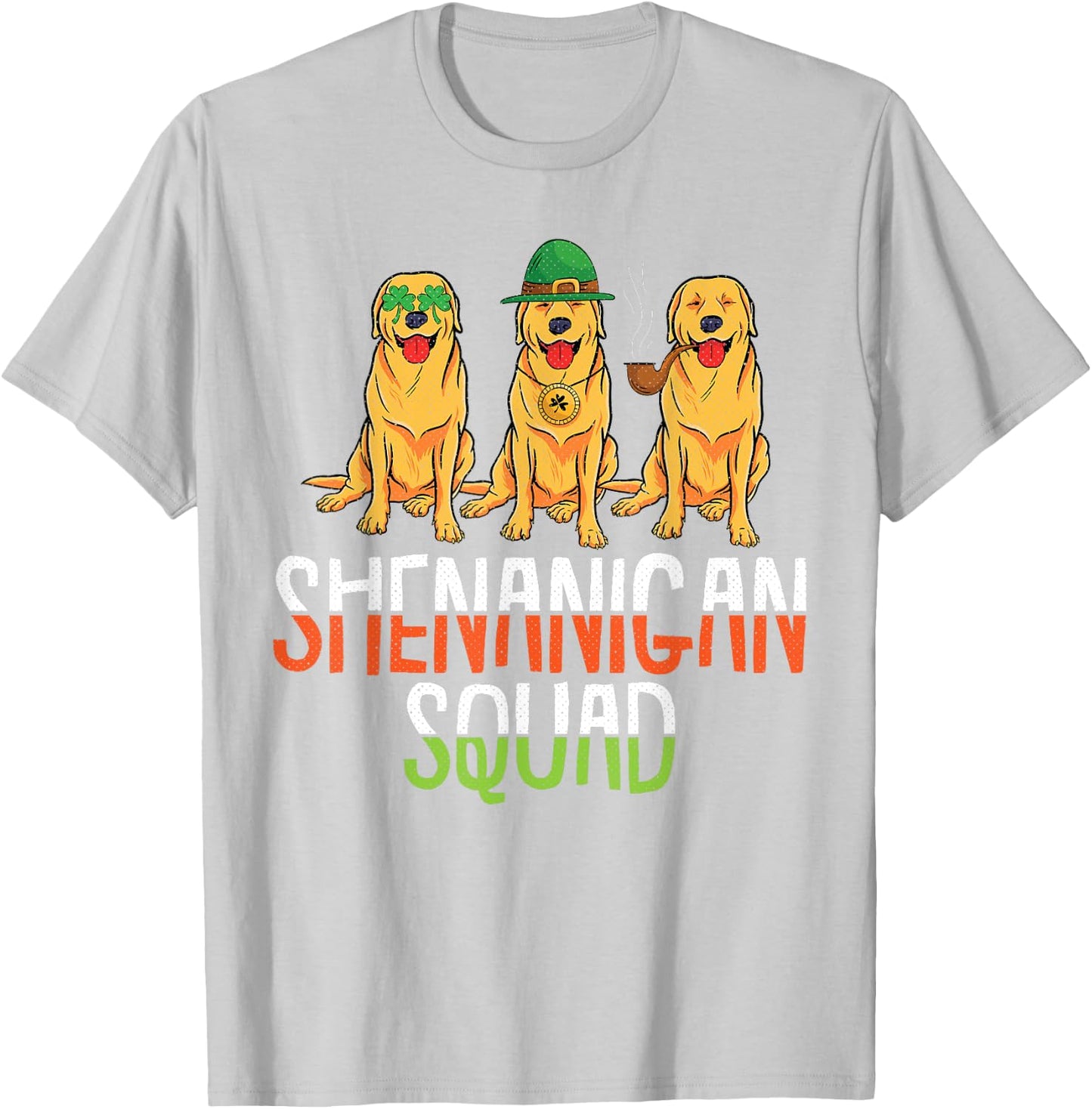 Shenanigan Squad St Patricks Day Cute Golden Retriever Gift T-Shirt - T-Shirt | Ash