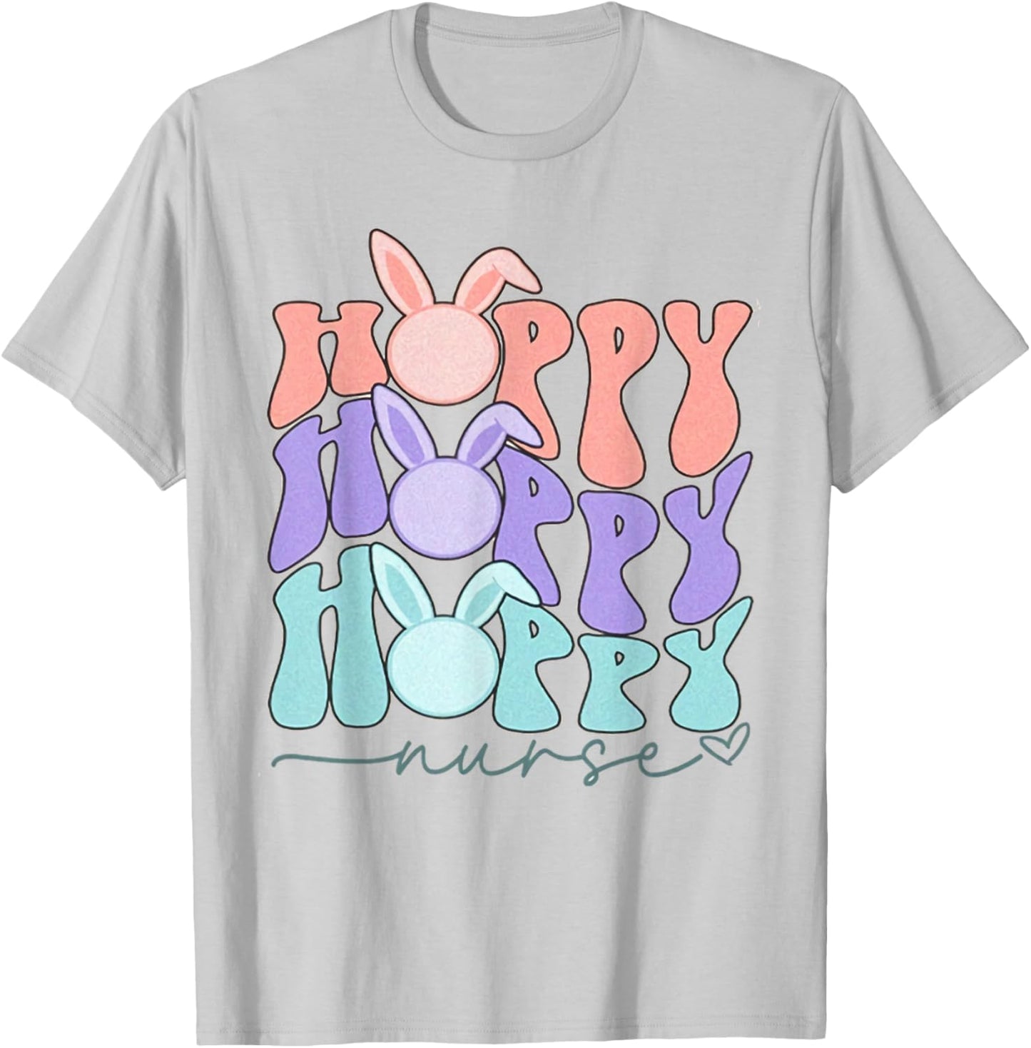 Retro Nurse Easter Hoppy Nurse Rn Easter Groovy Bunny Spring T-Shirt - T-Shirt | Ash