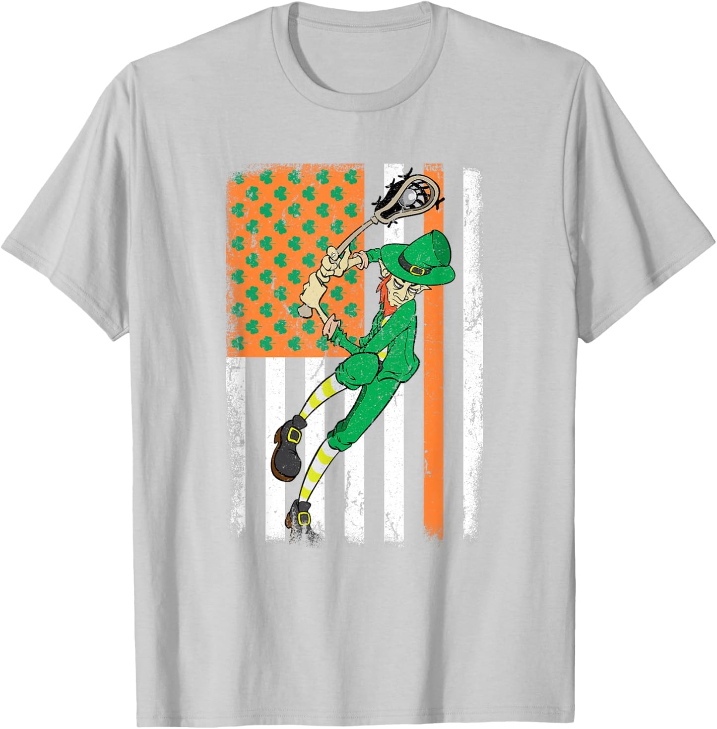 Lacrosse Player Leprechaun Irish USA Flag St Patrick's Day Kids Men T-Shirt - T-Shirt | Ash